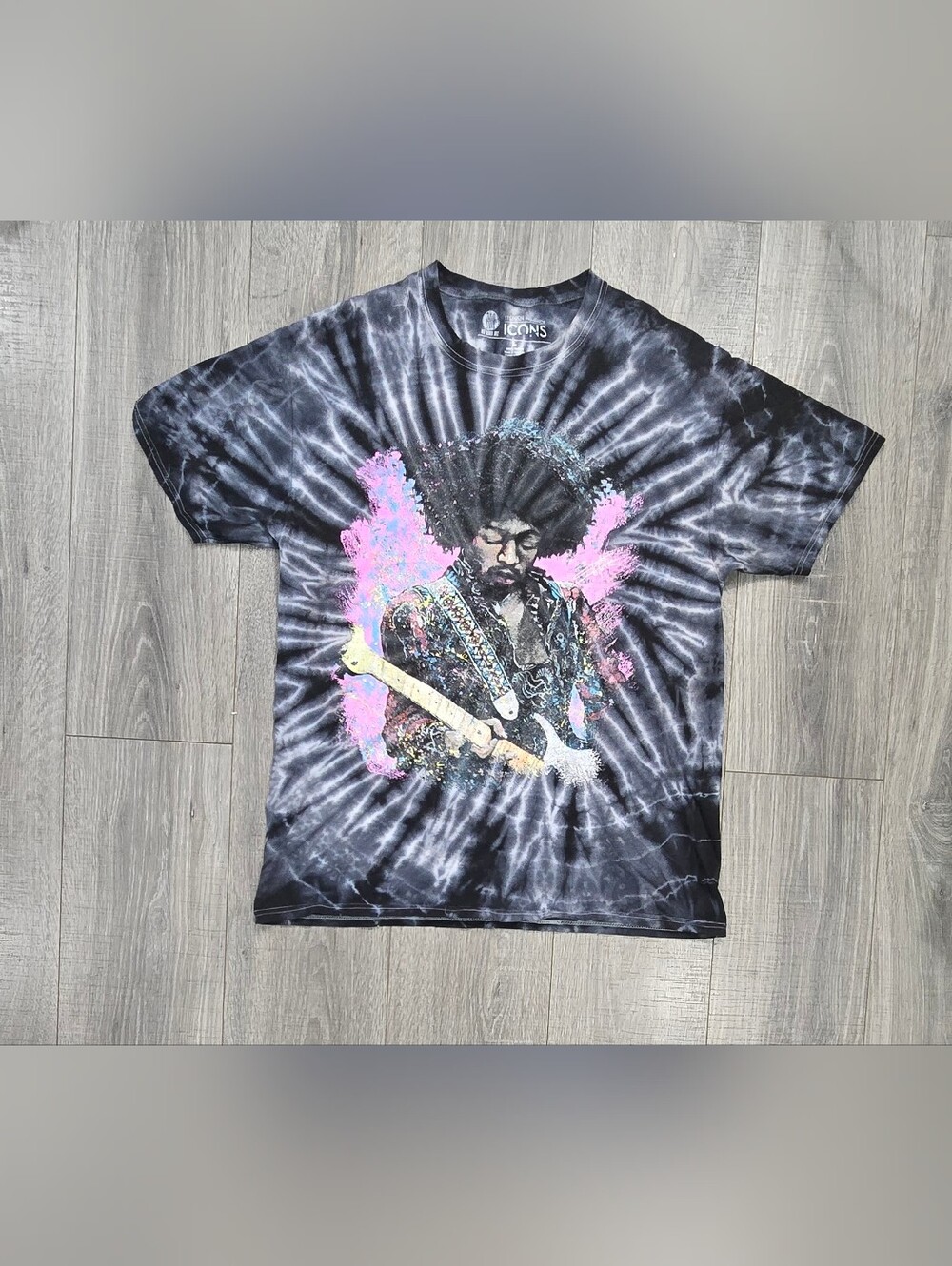 ICON Black Tie-Dye Tee with Pink and Blue Graphic